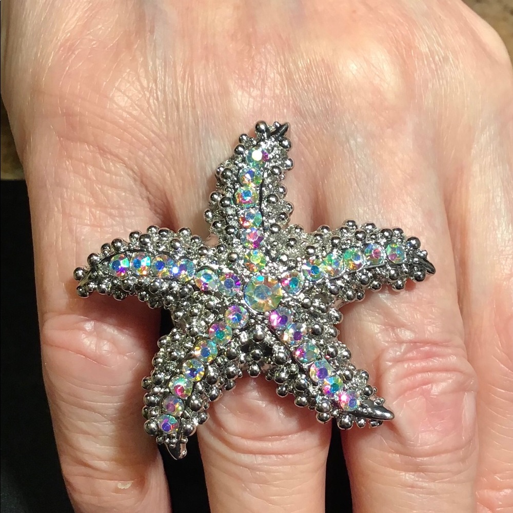 Crystal Starfish Ring Elastic Band